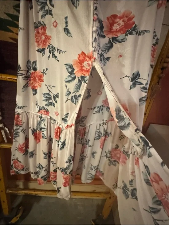American Eagle Outfitters Pink Maxi Skirt with Coral Floral Print XL - Picture 9 of 9